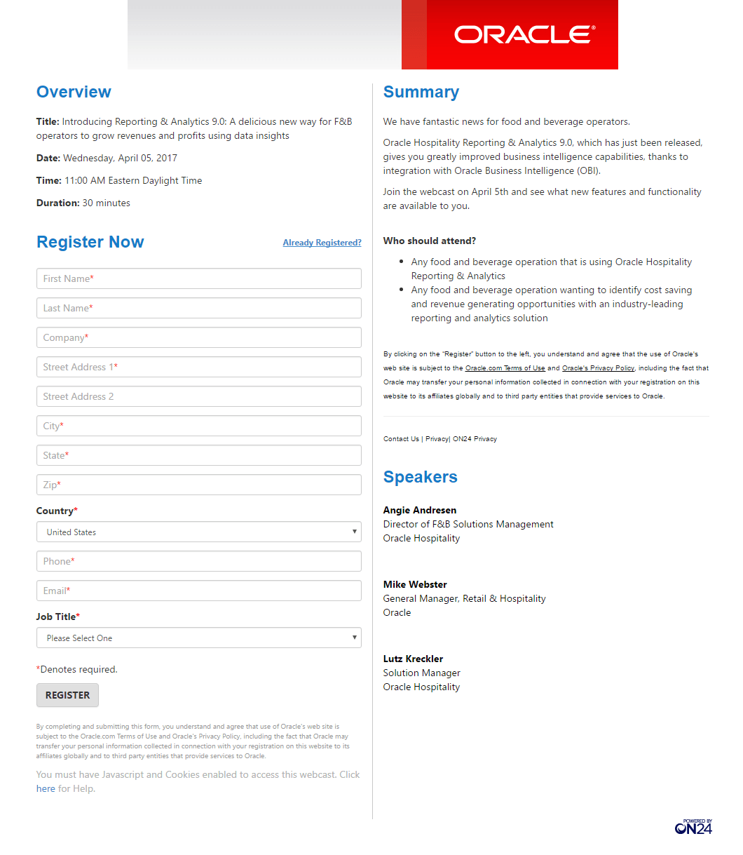 Oracle post-click landing page webcast