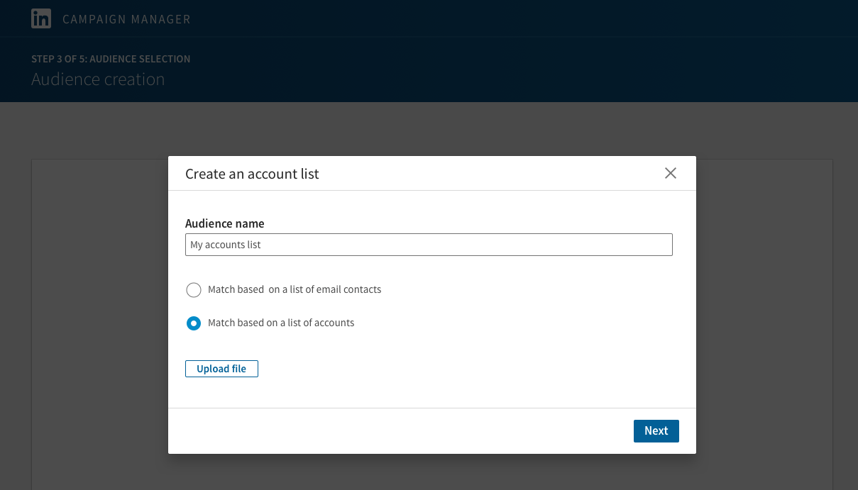 LinkedIn Matched Audiences account targeting setup