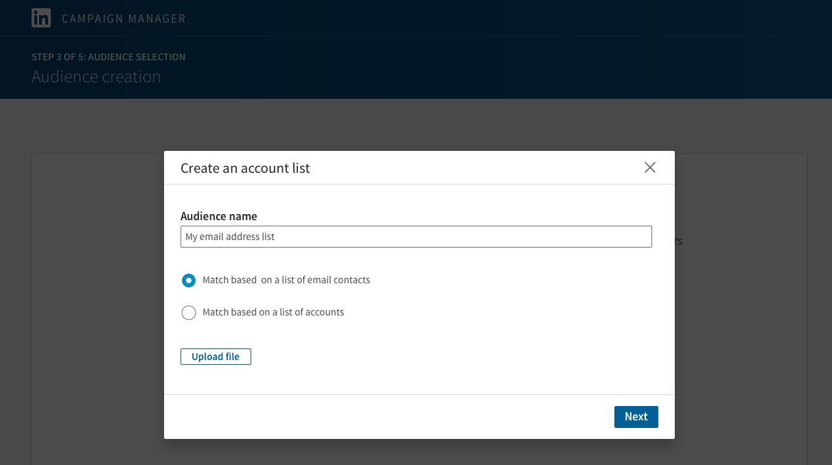 LinkedIn Matched Audiences contact targeting setup