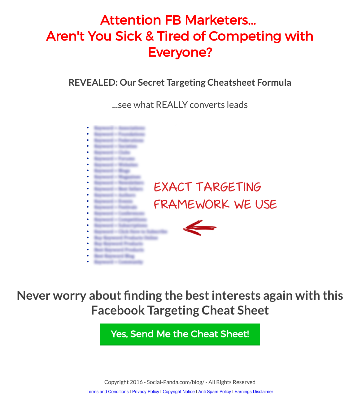 content examples tip sheet post-click landing page