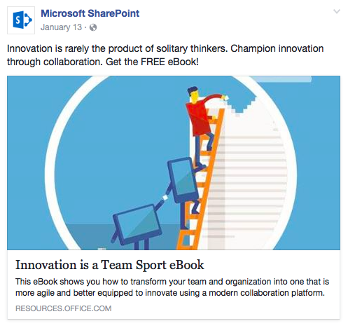 SharePoint post-click landing page Facebook ad