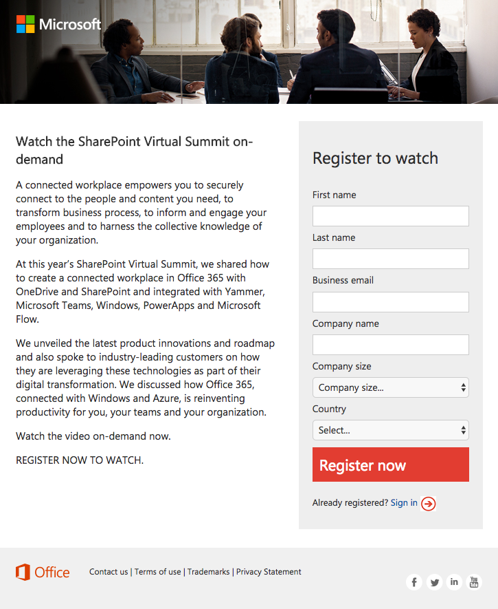 SharePoint post-click landing page webinar on-demand
