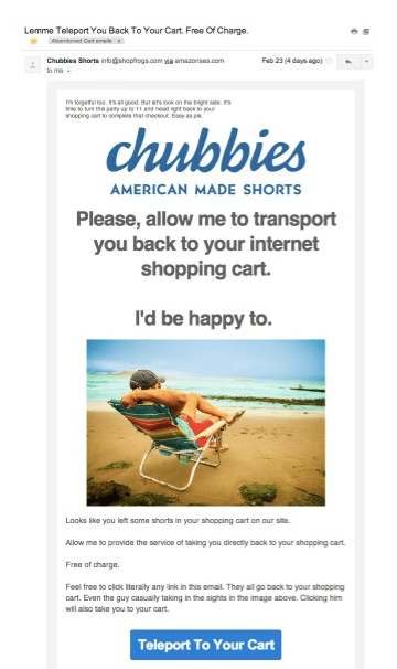 ett exempel på Chubbies remarketing kampanj e-post