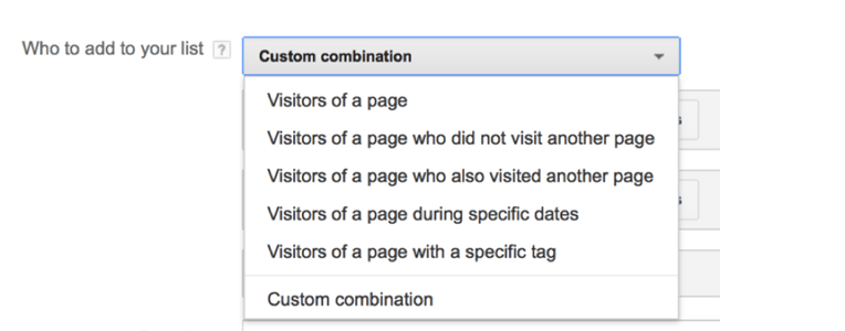  Beispiel für ein Dropdown-Menü in der Google AdWords-Remarketing-Liste