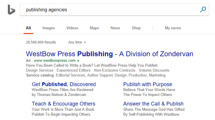 Exemplo de anúncio de pesquisa do Bing Ads vs. Google AdWords