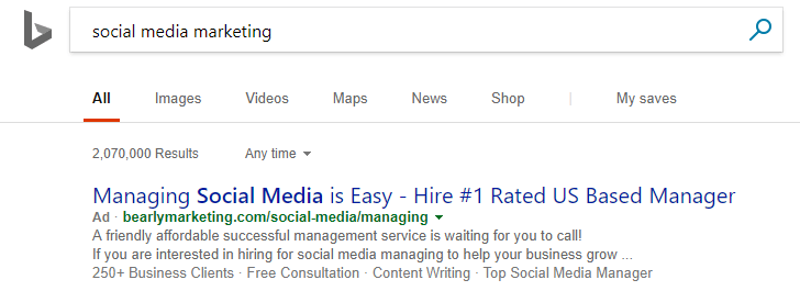 Anúncio de marketing de mídia social do Bing Ads vs. Google AdWords