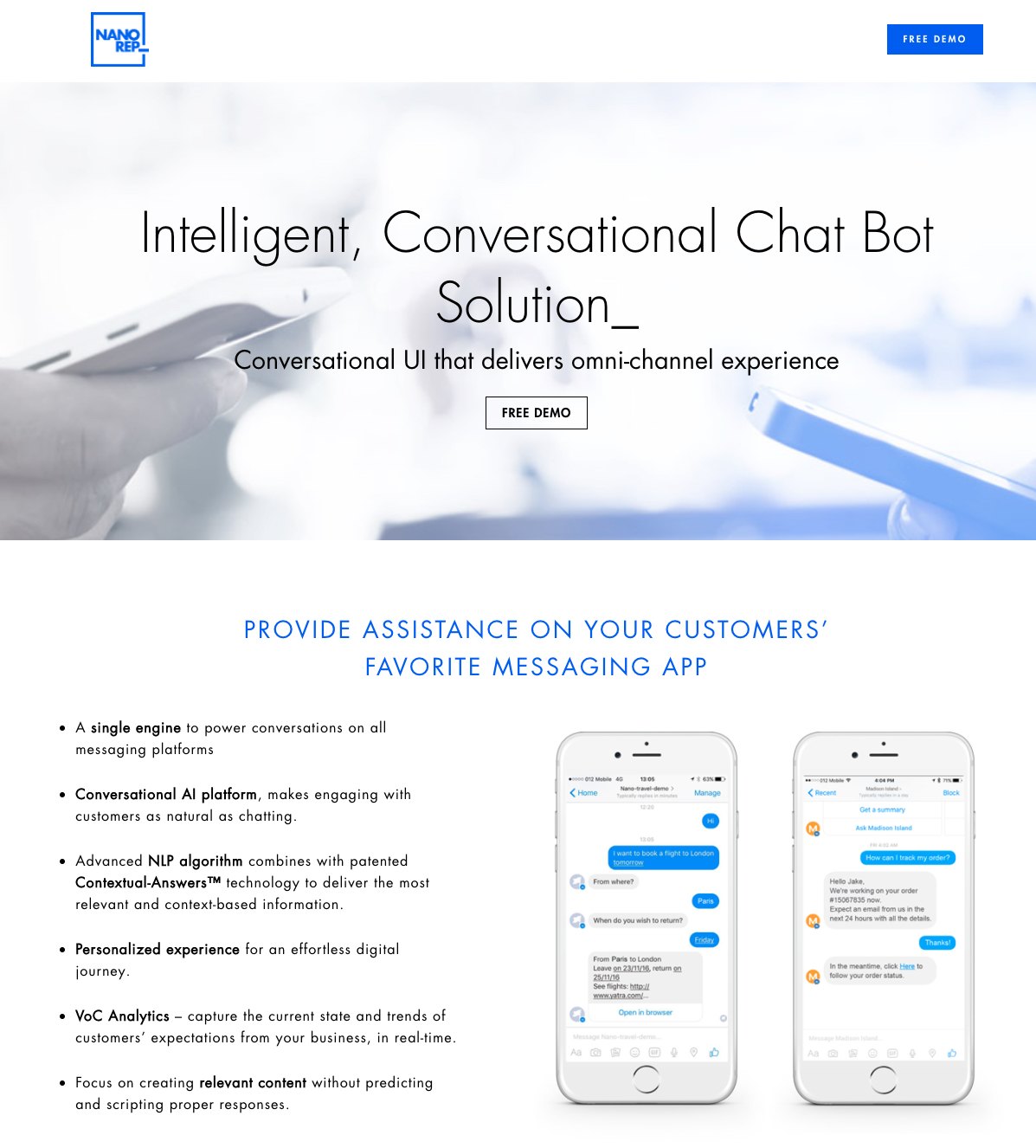 display URL post-click landing page Nanorep