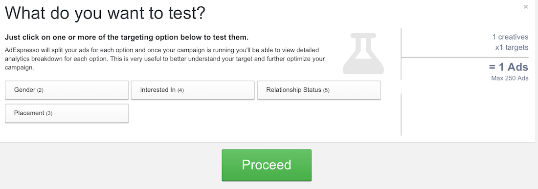 AdEspresso A/B testing targeting