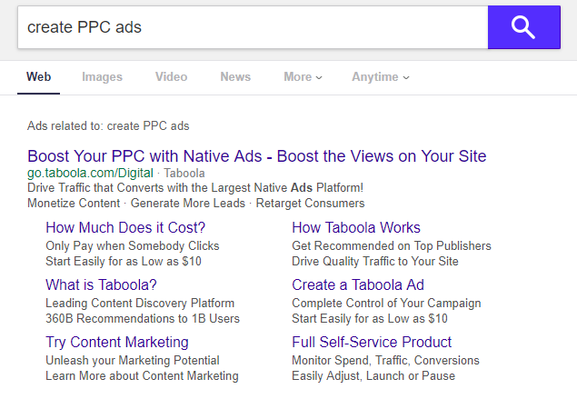 Yahoo ads search query