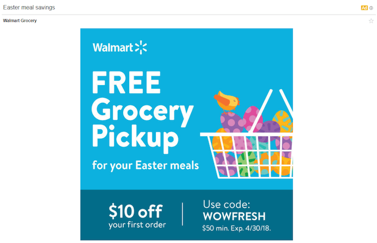 Sample Gmail Sponsored Ads from Walmart