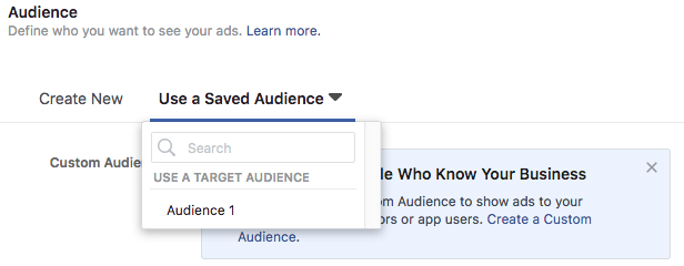 Screenshot shows how to target your custom audience