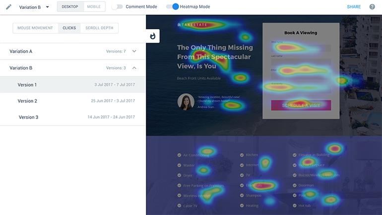 Visual representation of click maps