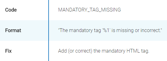 AMP validation tool missing tag