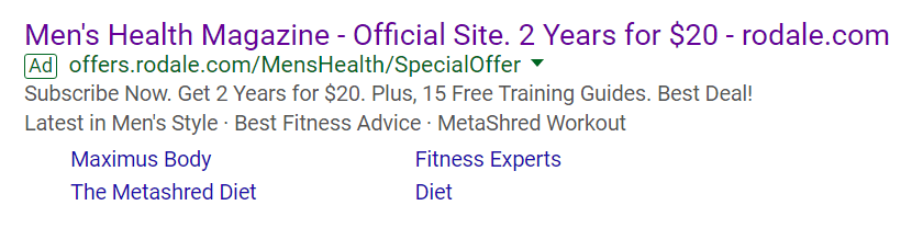 post-click optimization Men's Health ad