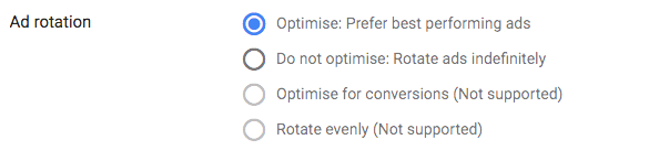select ad rotation options in Google Ads display advertising campaign