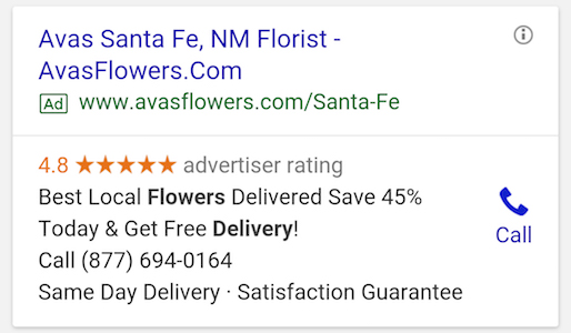 Chamada para celular de extensões do Google Ads