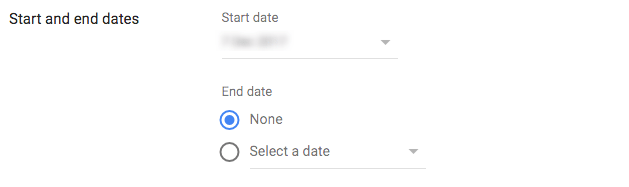 select start and end dates in Google Ads display advertising campaign