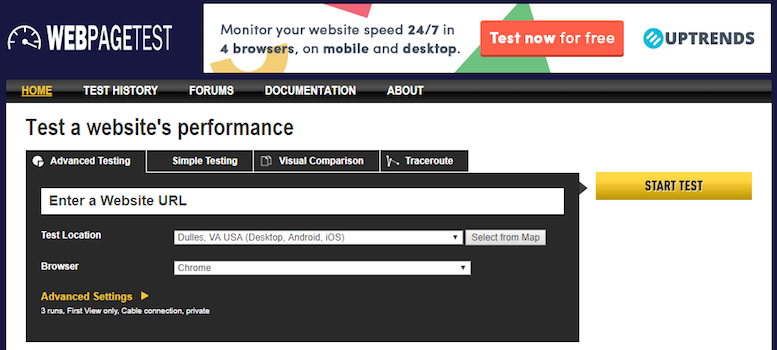 page speed tools Webpagetest