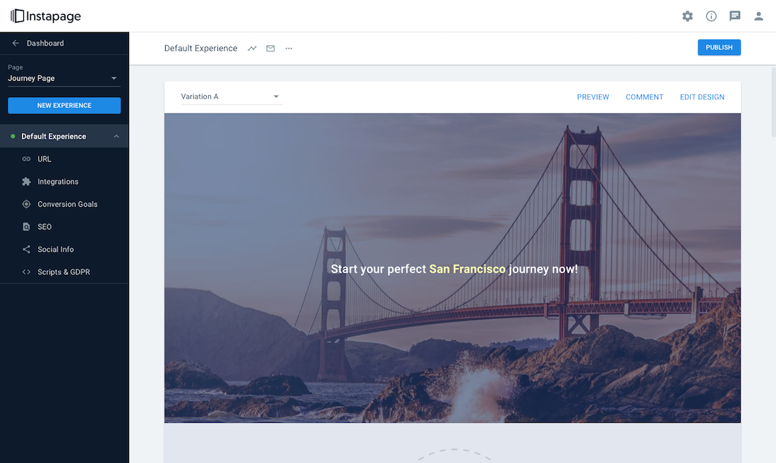 personalization Instapage default experience