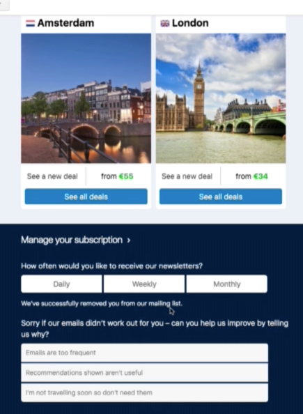 AMP email unsubscribe form