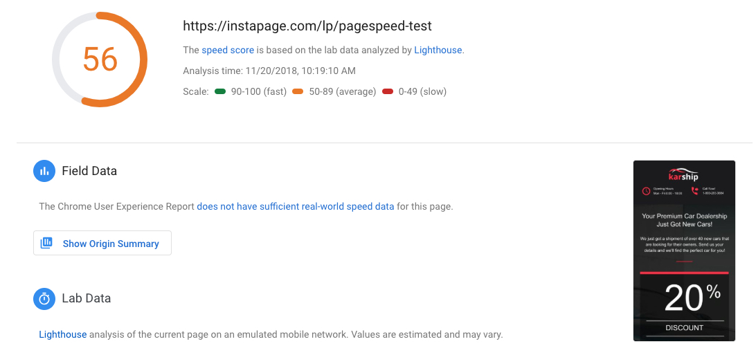 page rendering speed before