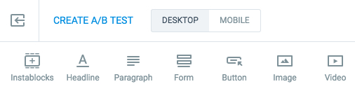 Instapage A/B testing toolbar