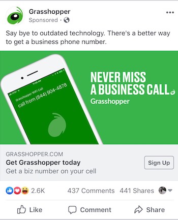 Facebook ecommerce ad Grasshopper example