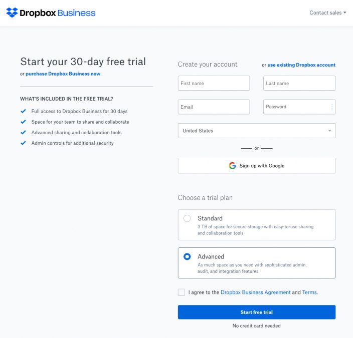 dropbox free trial