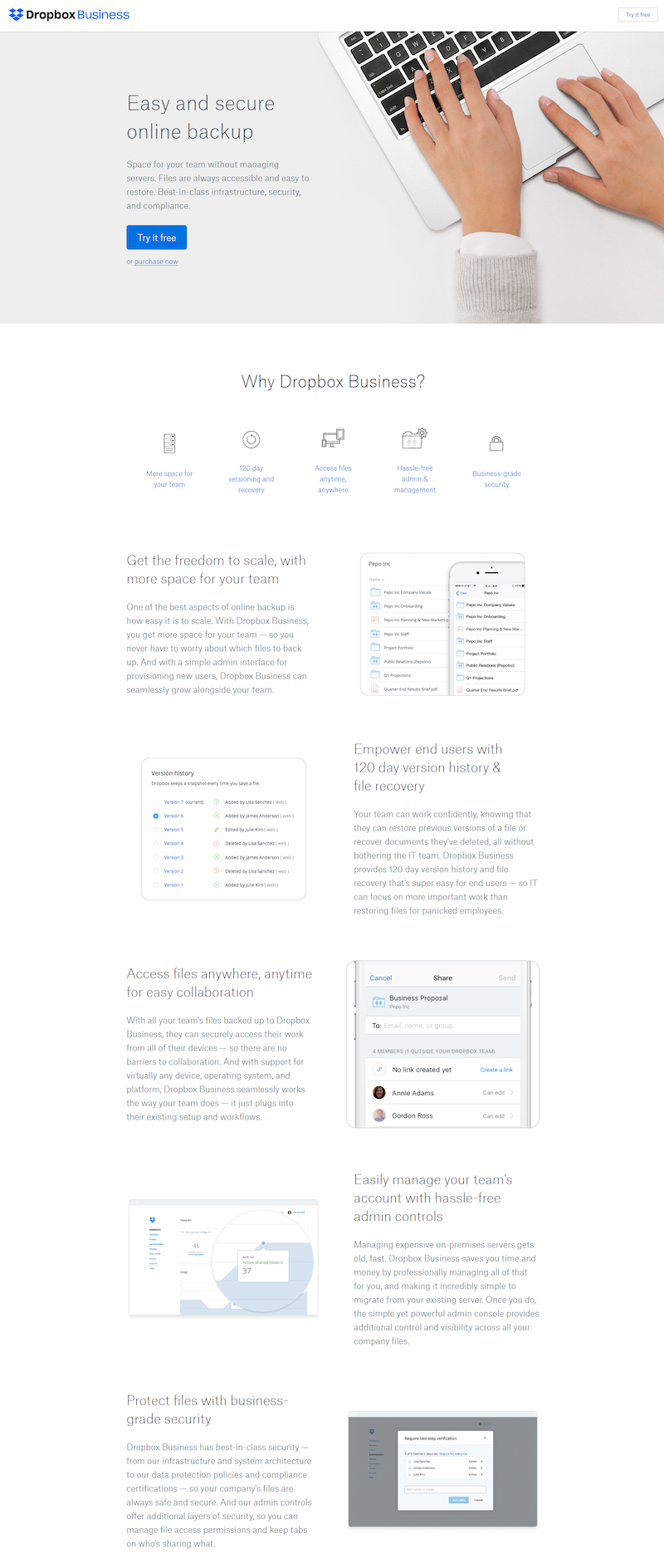 Dropbox landing page example