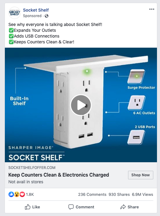 visual advertising socket shelf Facebook example