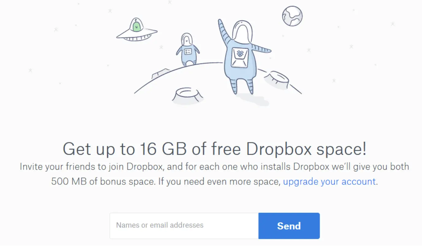This image shows a screenshot of Dropbox referral program offer