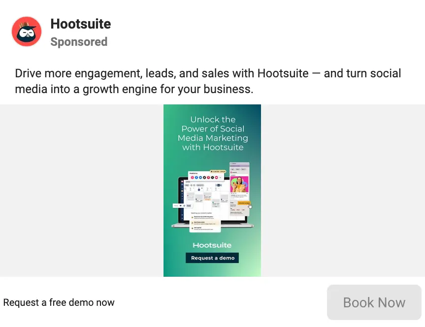 This image shows Hootsuite's Meta ad screenshot