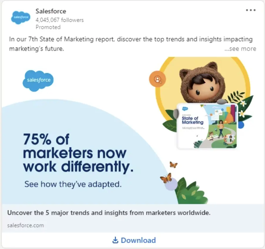This image shows Salesforce ad promoting their marketing report