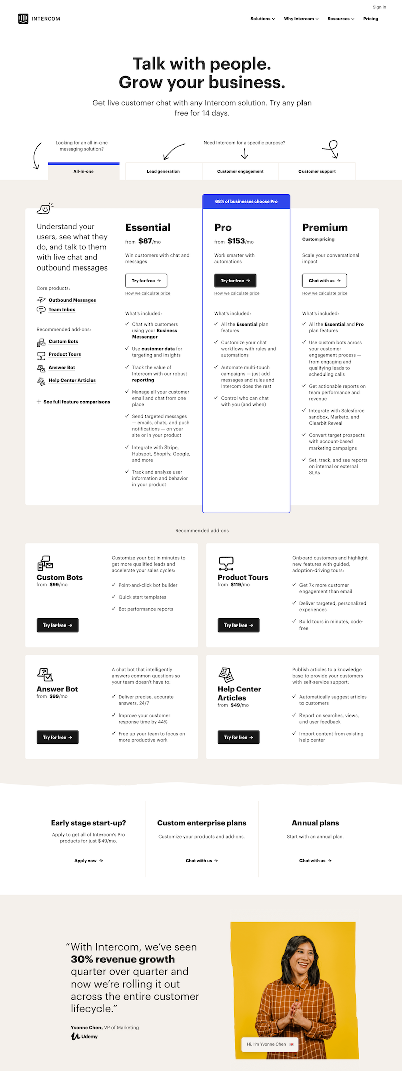 Intercom pricing selection