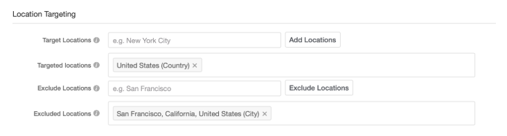 Quora ads location targeting