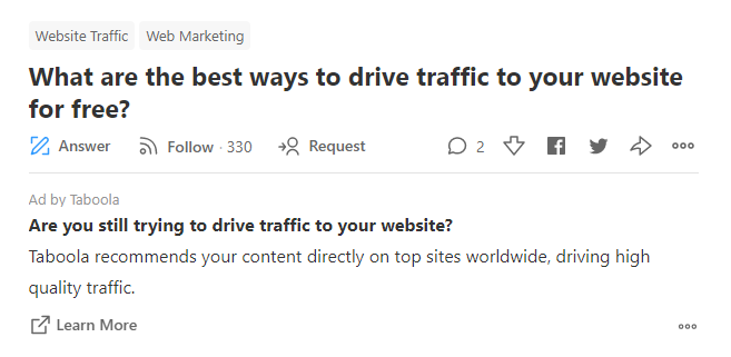 Quora ads targeting question example