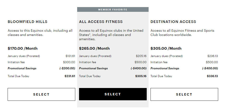 equinox membership cost dc