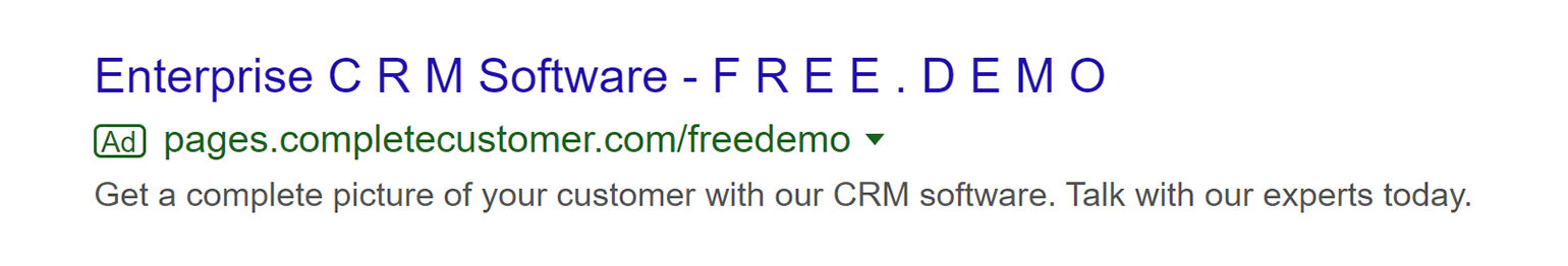 Google Ads disapproved non-standard spacing example