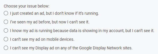 Google Ads not showing diagnosis