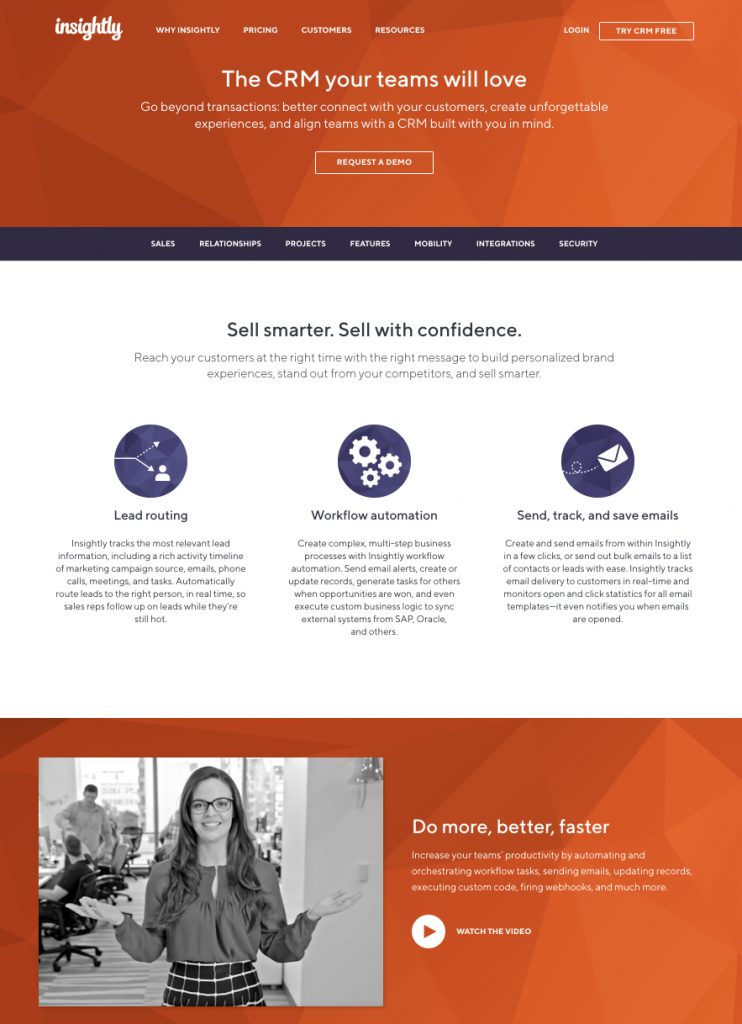 product landing page Insightly CRM