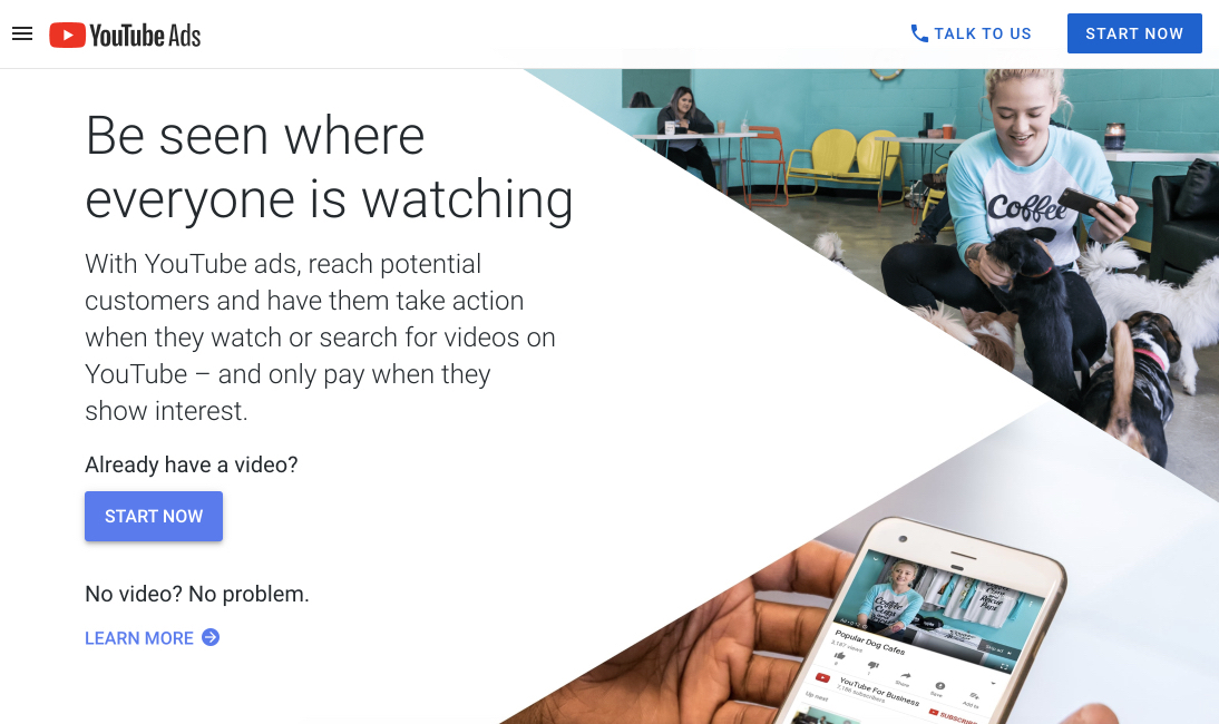YouTube Ads post-click landing page