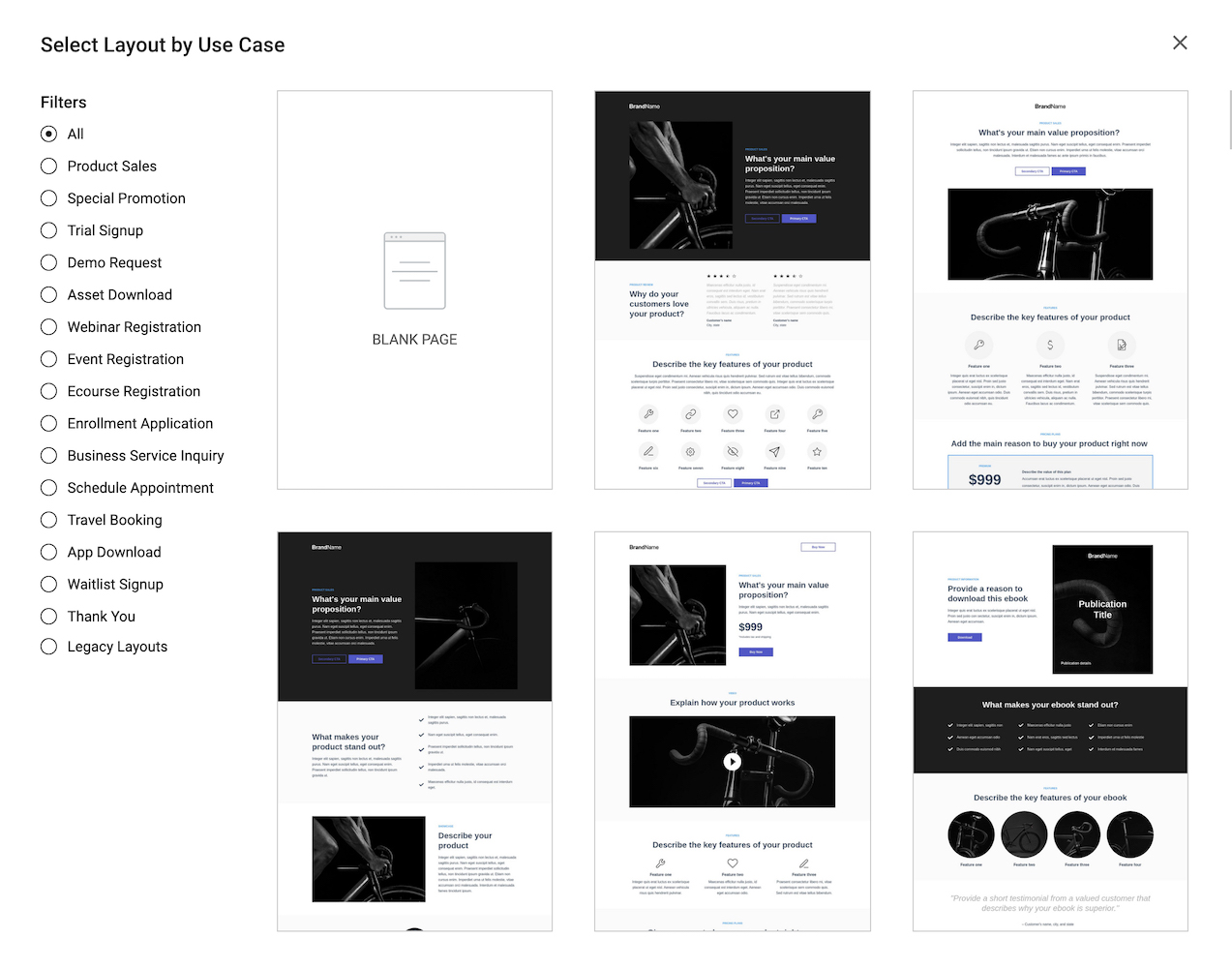 Instapage conversion-optimized layouts gallery