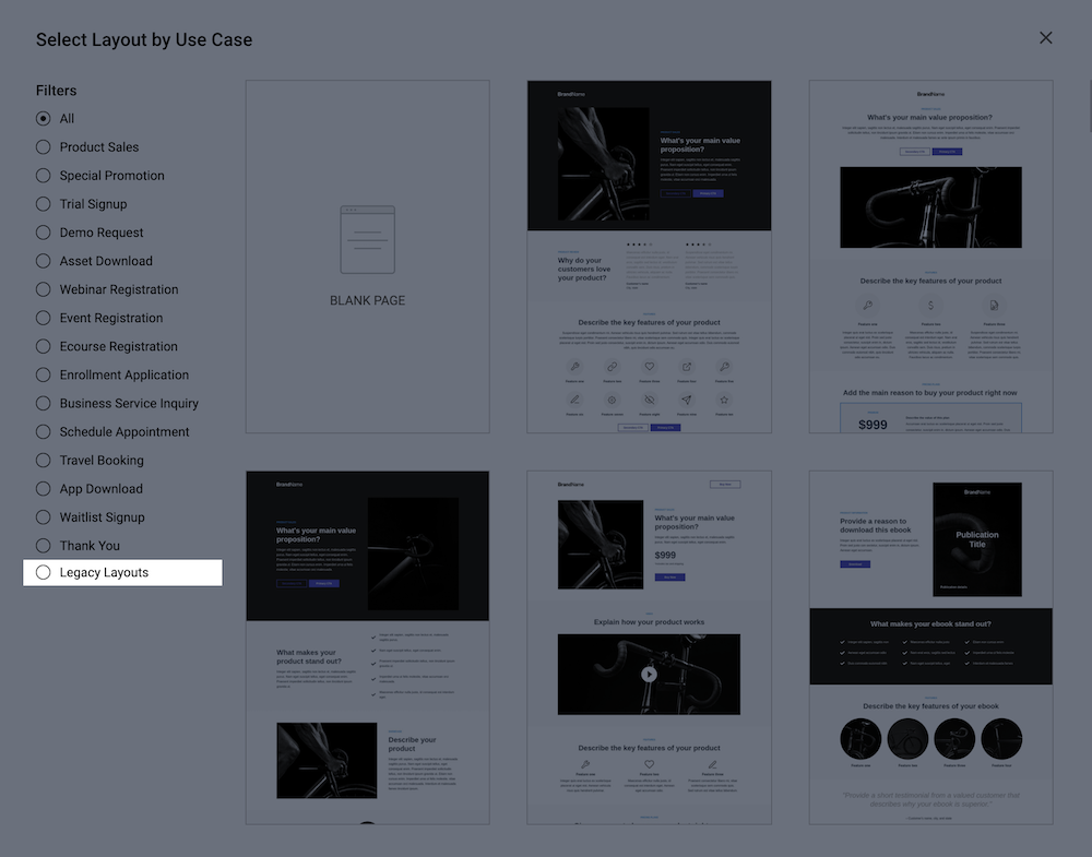 Instapage conversion-optimized layouts legacy filter