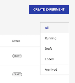 Instapage Experimentation status filter