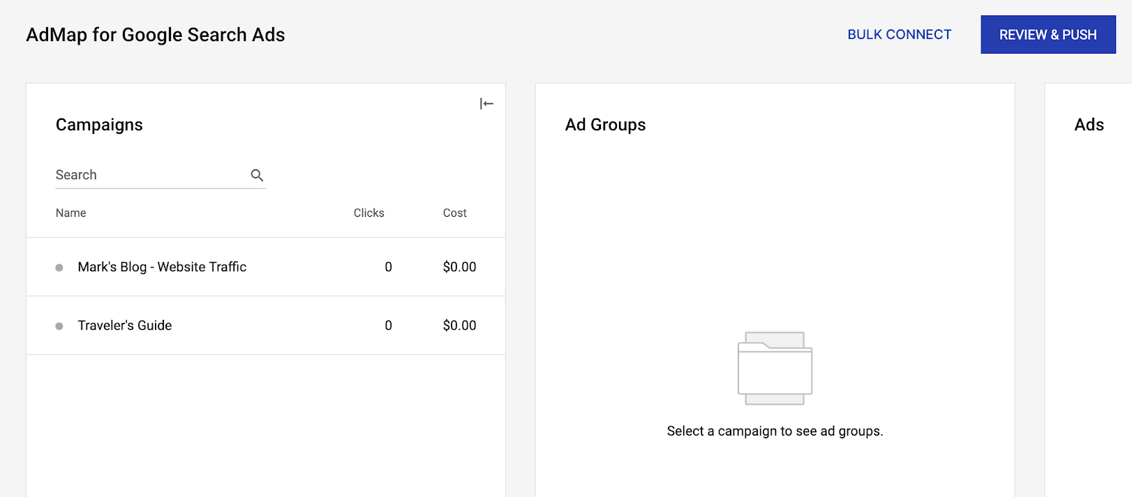 Instapage AdMap bulk connect