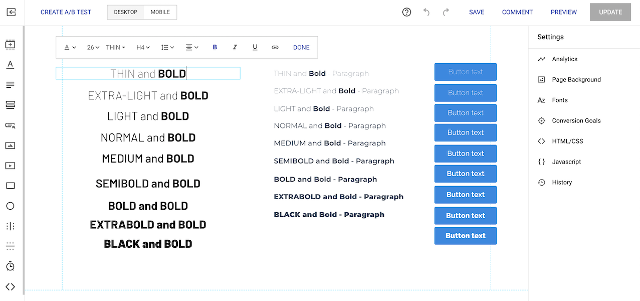 Instapage font weight customization