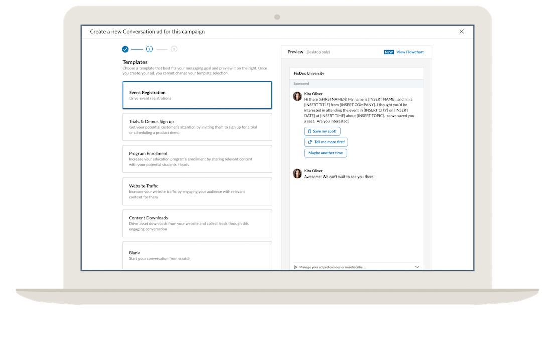 Modelos de anúncios de conversa do LinkedIn