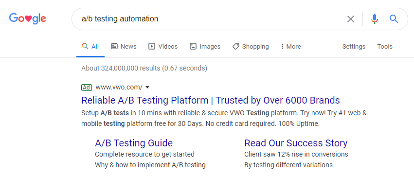 search vs display ads high-intent search example