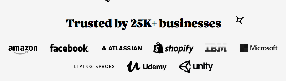 Intercom truested-users list on landing page for social proof