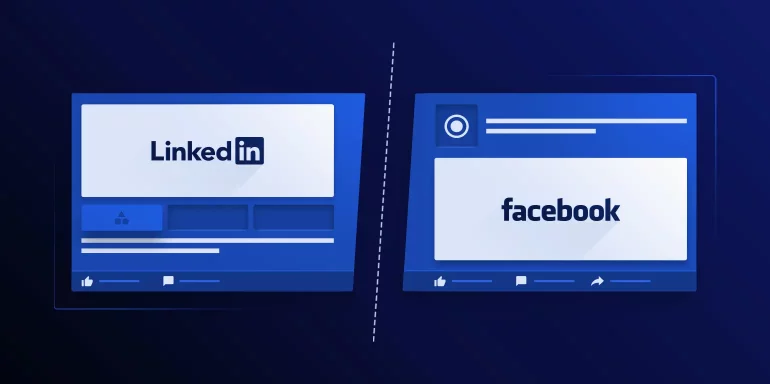 This image shows LinkedIn Ads vs. Facebook Ads examples.